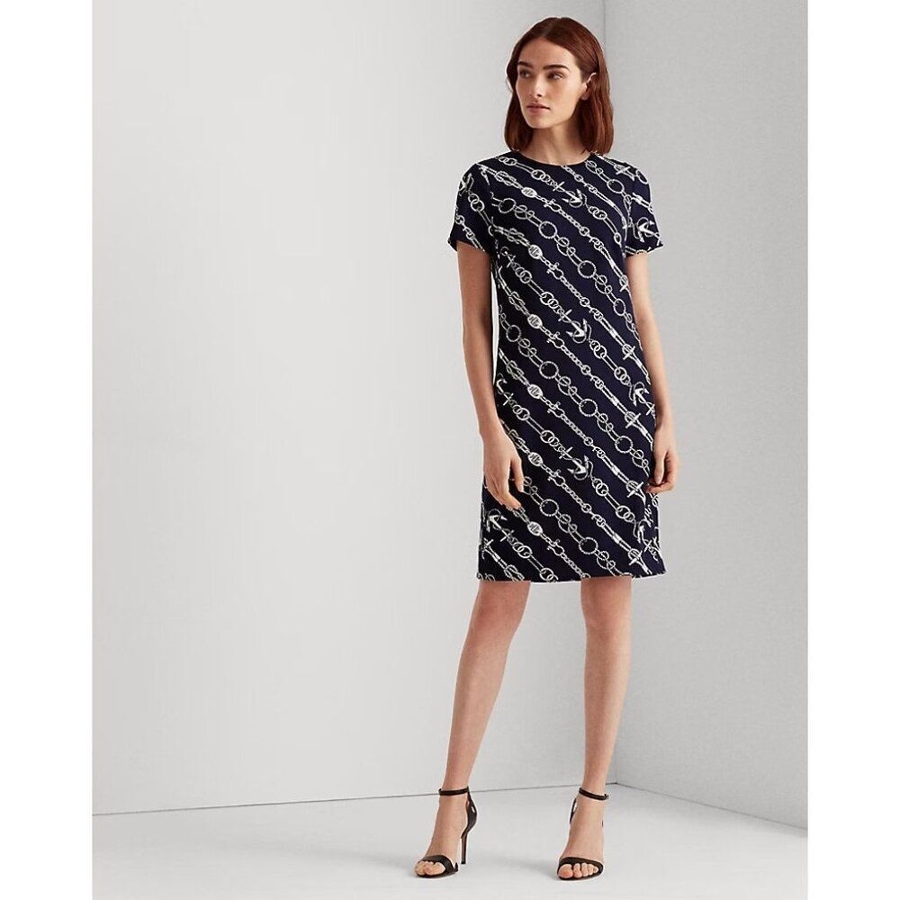 Lauren Ralph Lauren Womens T-Shirt Dress Size 6 Navy Nautical Anchor Print NWT